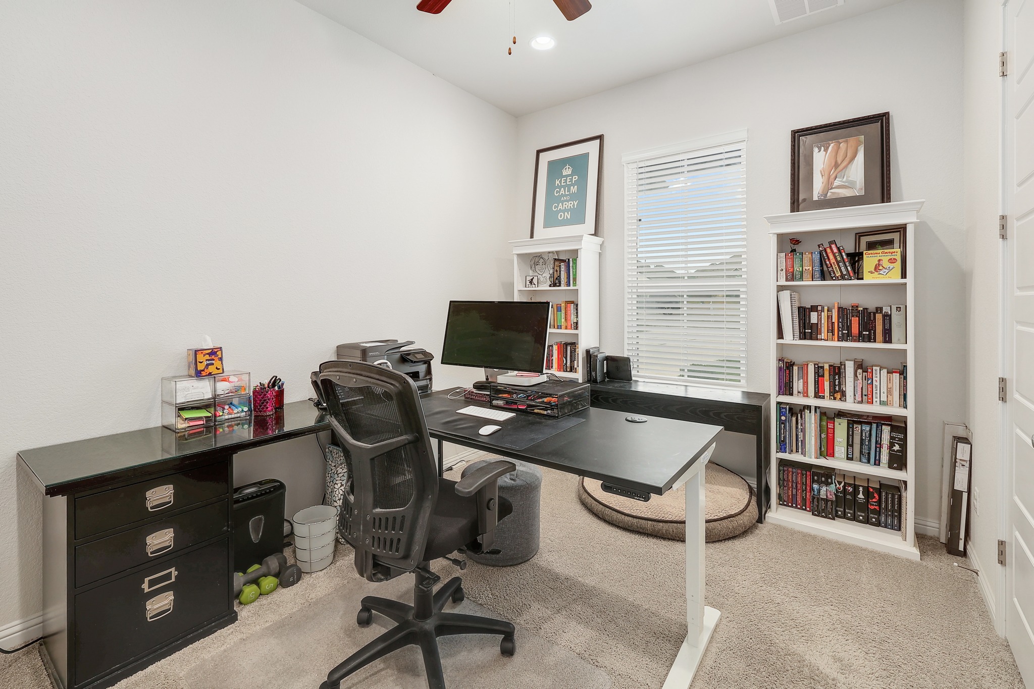 108 Argo Cove Georgetown, TX 78628 - Photo 23 of 36 Home office with ceiling fan and light colored carpet