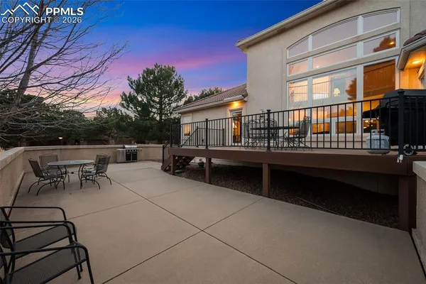a view of a terrace with chairs