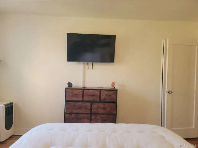 a bedroom with a bed and television
