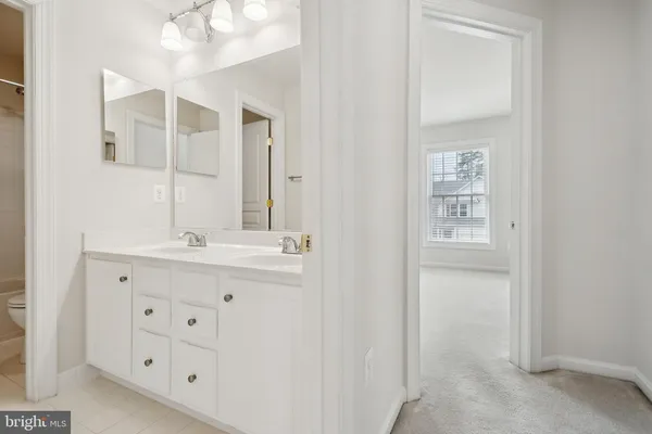 a bathroom with a double vanity sink mirror and double
