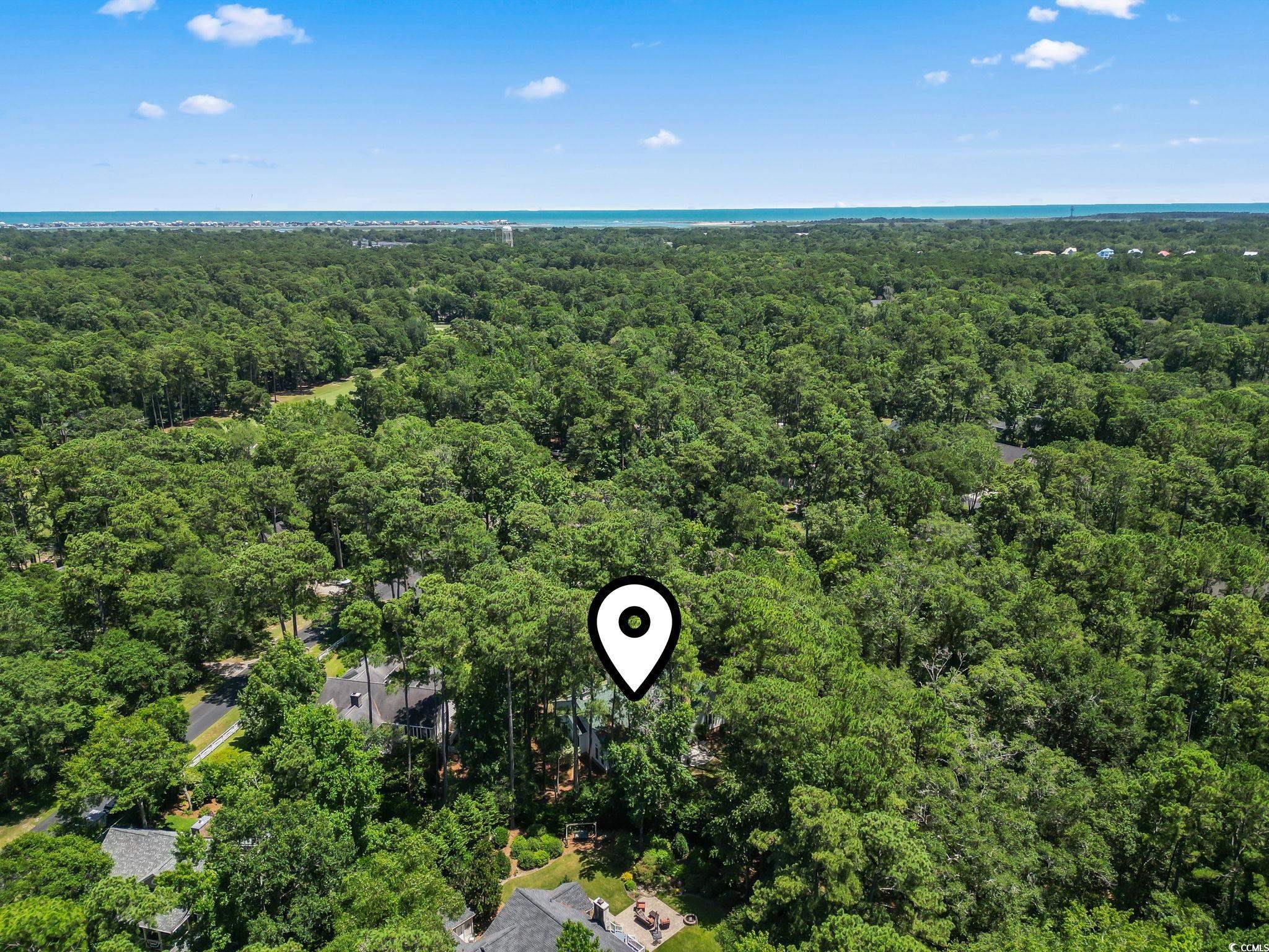Aerial view of a heavily wooded area