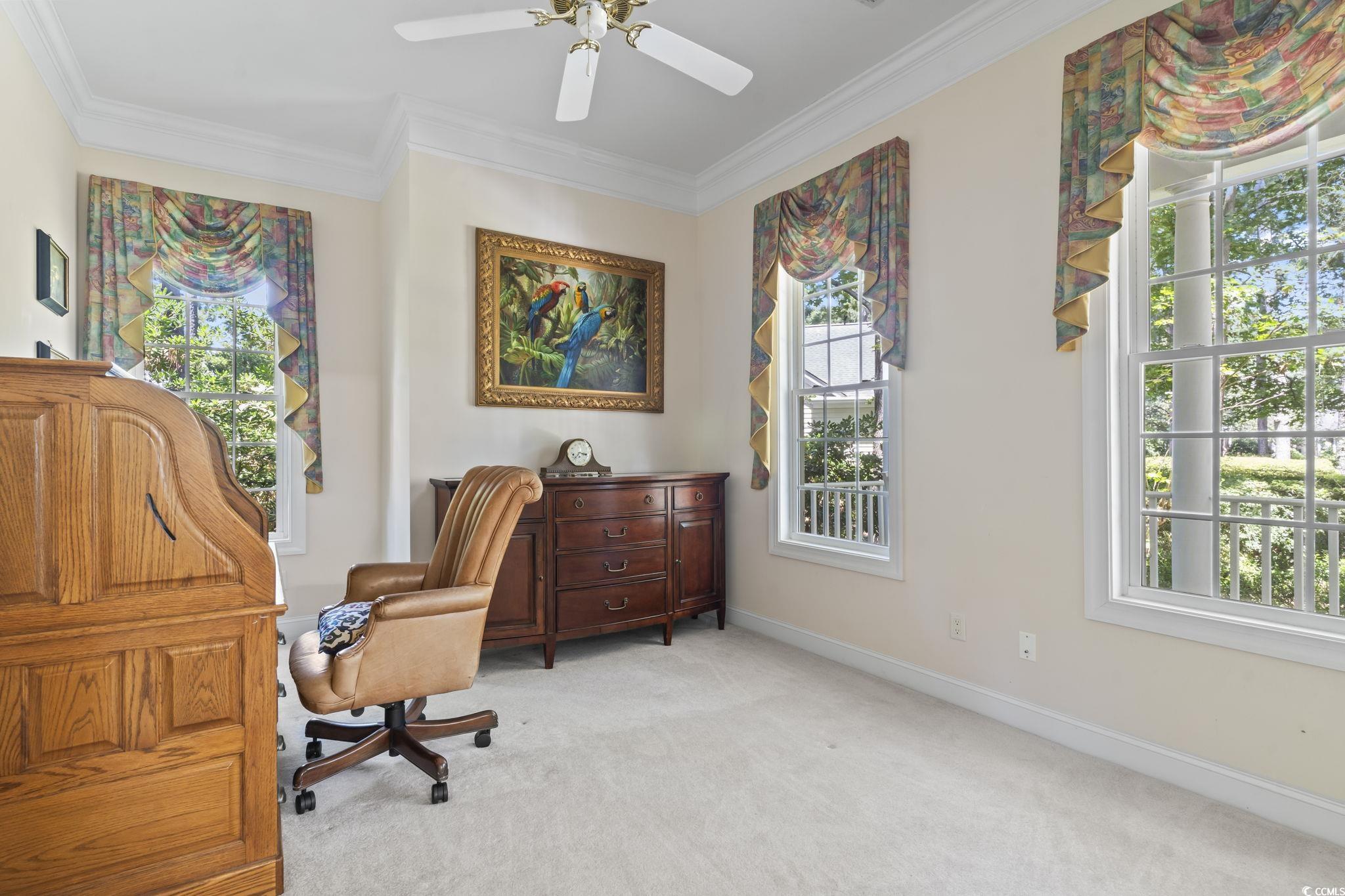 4495 Trotters Court Murrells Inlet, SC 29576 - Photo 9 of 29 Office area with healthy amount of natural light, crown molding, and light carpet