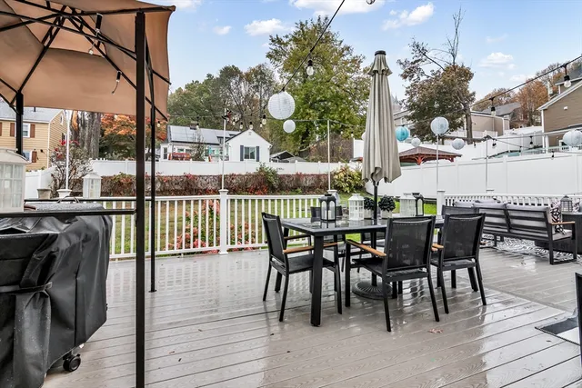 an outdoor space with seating