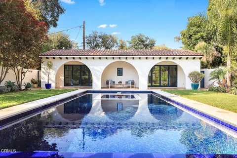 a view of outdoor space and swimming pool