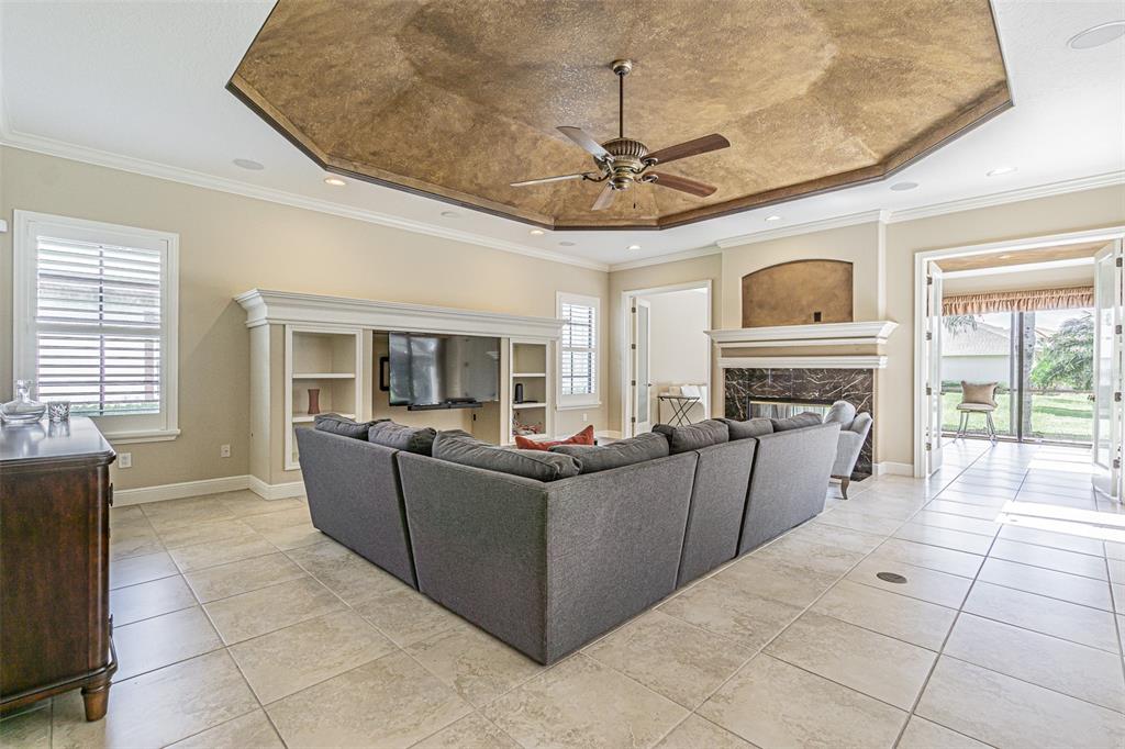 20411 Lace Cascade Road Land O Lakes, FL 34637 - Photo 14 of 44 a living room with furniture and a fireplace