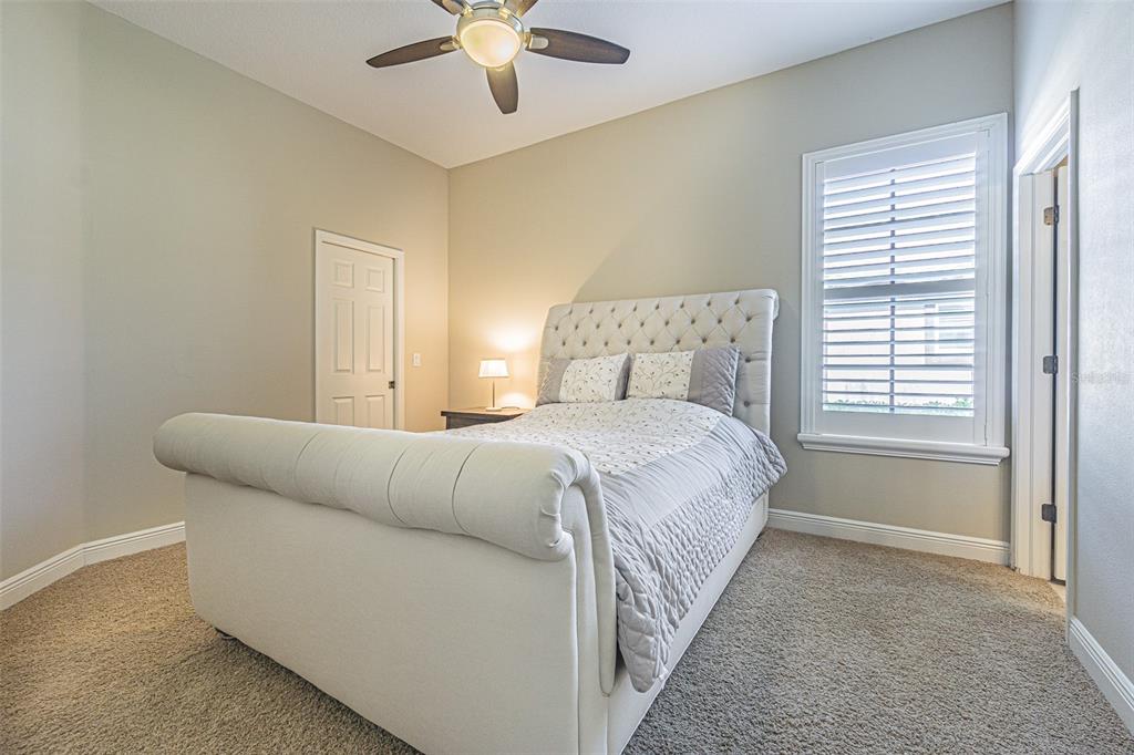 20411 Lace Cascade Road Land O Lakes, FL 34637 - Photo 25 of 44 a bedroom with a bed and a chandelier