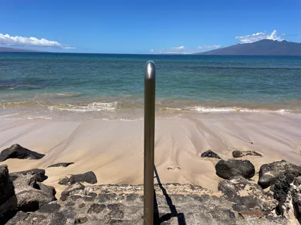 a wooden bench sitting in a back yard