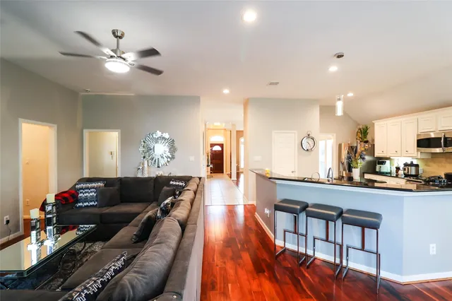 a view of a hallway with a furniture