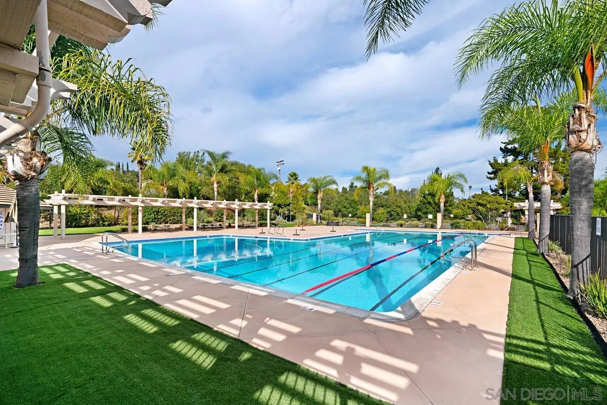 10689 Laurel Path Escondido, CA 92026 - Photo 41 of 48 a view of a swimming pool with a yard and palm trees