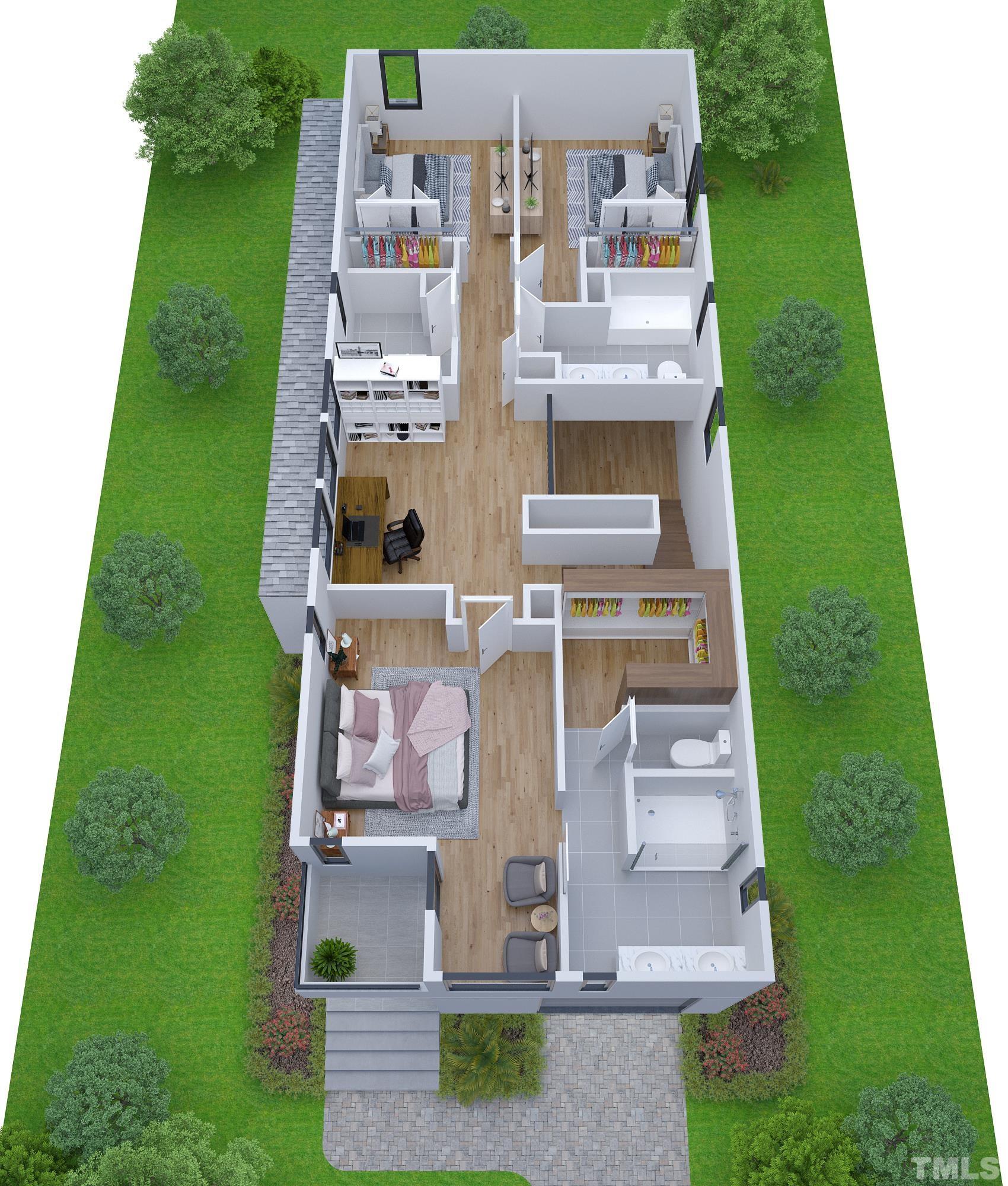 1421 Garner Road Raleigh, NC 27610 - Photo 3 of 3 an aerial view of a house with a garden and trees