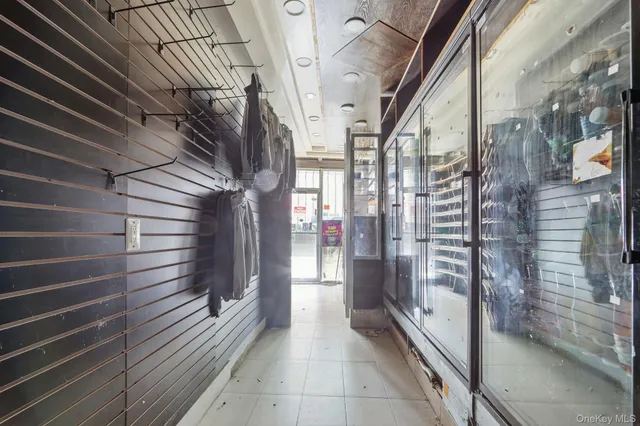 a view of a balcony with door