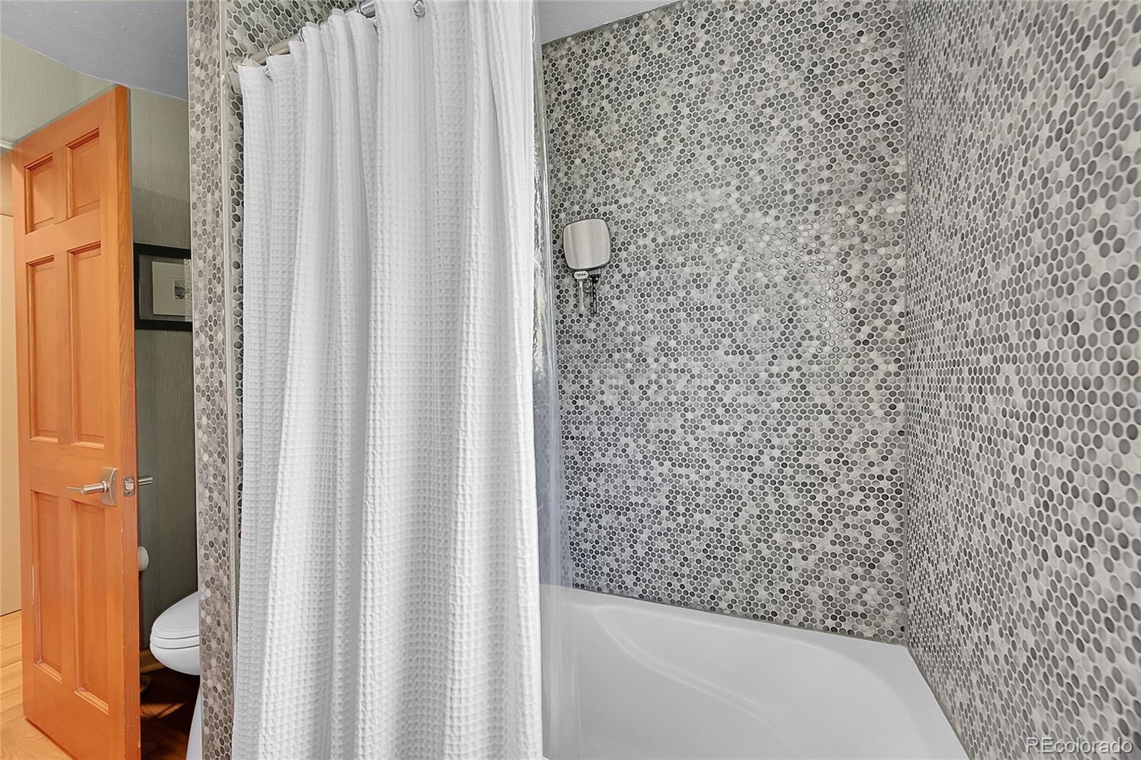 1500 West Ridge Road Littleton, CO 80120 - Photo 15 of 49 a bathroom with a shower curtain