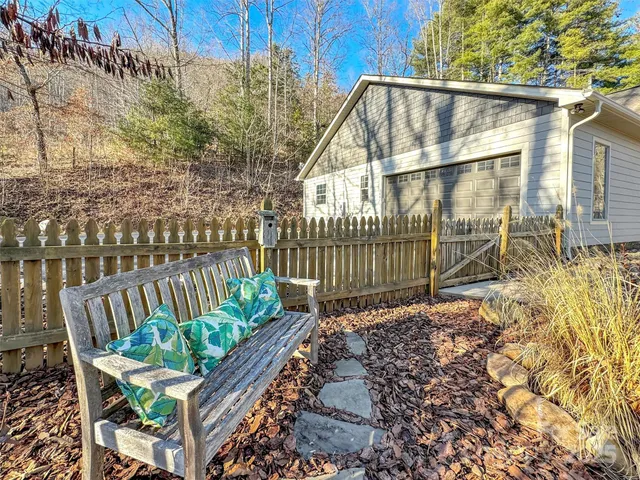 a view of a deck with a bench