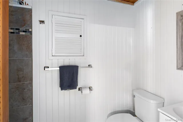 a bathroom with a toilet and a shower curtain