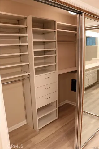 a view of walk in closet with empty racks