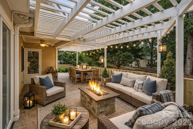 a outdoor living space with furniture and garden view