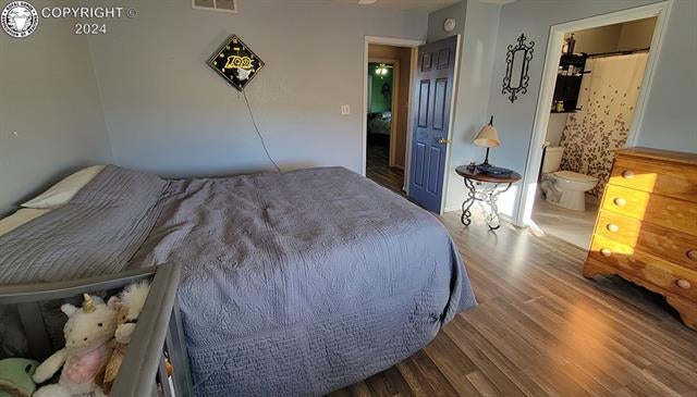 950 Quail Road Coal Creek, CO 81221 - Photo 26 of 36 Bedroom featuring connected bathroom and hardwood / wood-style flooring
