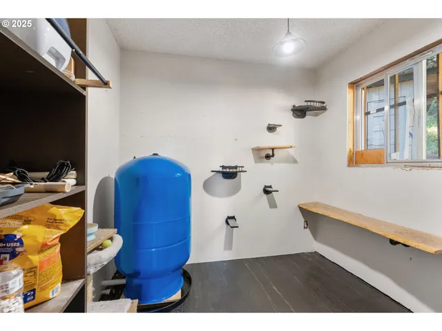 a living room with furniture flowerpot and a large window