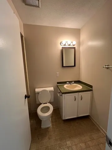 a bathroom with a toilet a sink and mirror