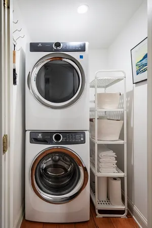 a utility room with dryer and washer