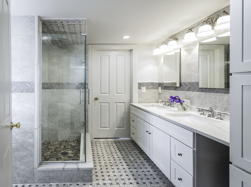 176 Hale Street Beverly, MA 01915 - Photo 19 of 41 a bathroom with a double vanity sink mirror and shower