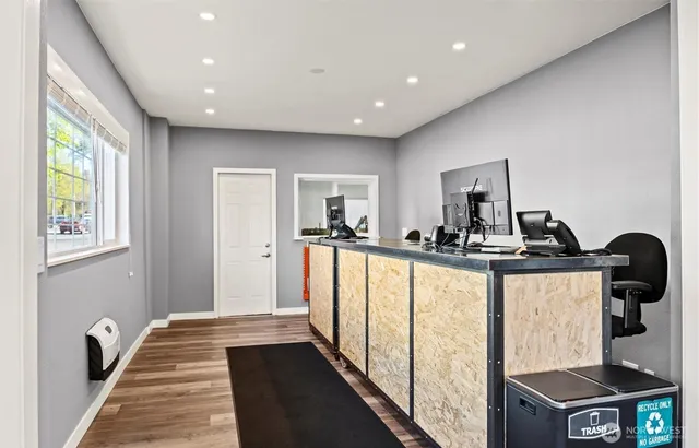 a bathroom with sink and mirror