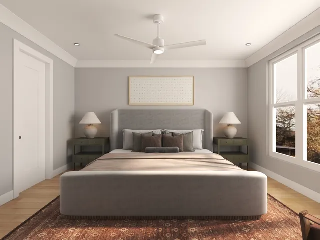 a bedroom with a bed and window