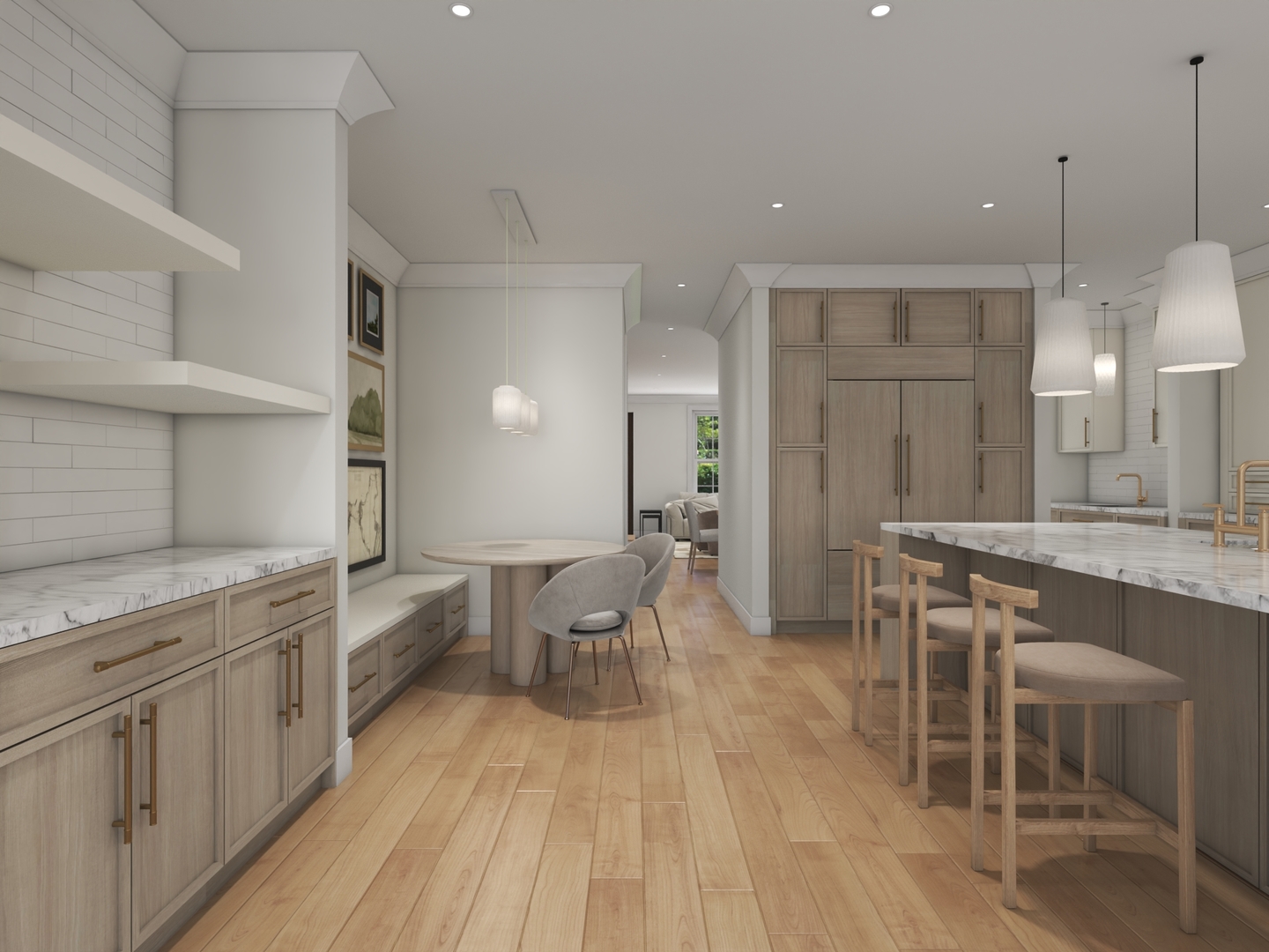 3614 North Marshfield Avenue Chicago, IL 60613 - Photo 9 of 30 a kitchen with a dining table chairs wooden floor appliances and cabinets