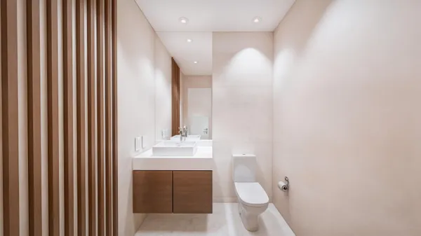 a bathroom with a sink a toilet and mirror