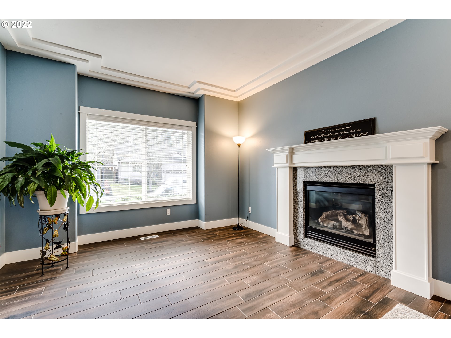 3370 Falcon Drive Springfield, OR 97477 - Photo 4 of 29 a living room with a fireplace and potted plants