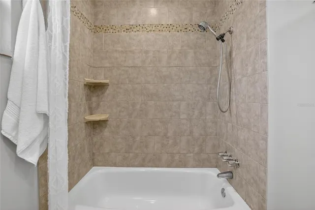 a bathroom with a bathtub