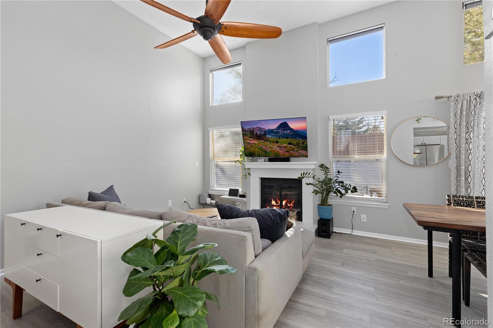 9364 Cattail Court Highlands Ranch, CO 80126 - Photo 6 of 31 a living room with furniture a fireplace and a flat screen tv