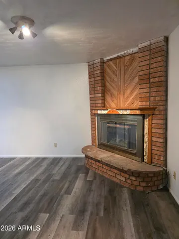 a living room with a fireplace