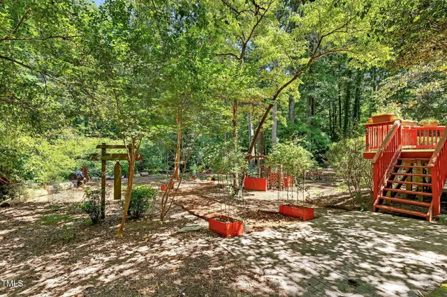 an outdoor space with seating