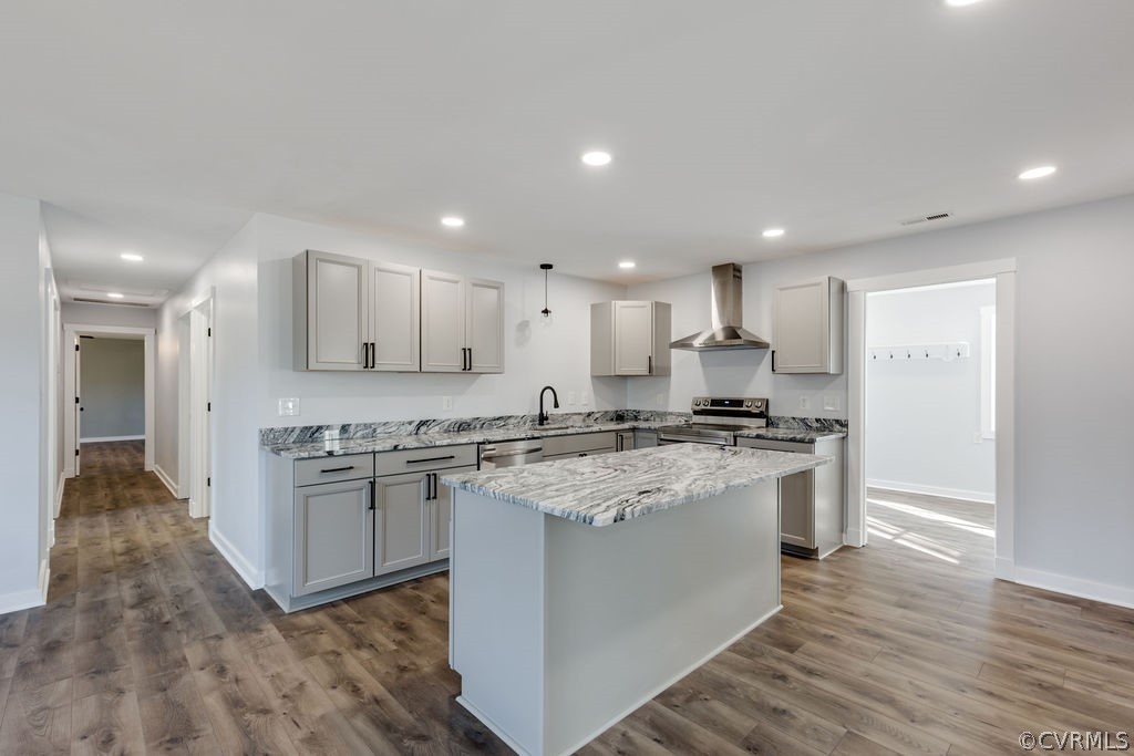 3301 West Hundred Road Chester, VA 23831 - Photo 3 of 15 a kitchen with stainless steel appliances granite countertop a stove top oven a sink and a refrigerator