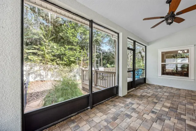 a view of a room with a large window