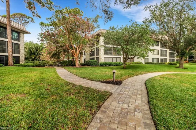 a view of a park with large trees and a big yard