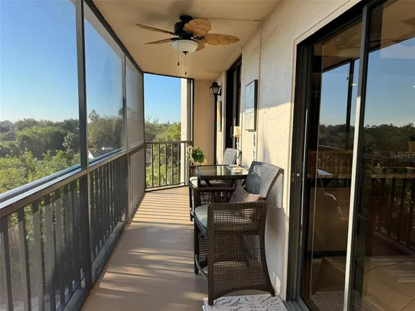 a view of balcony with workspace