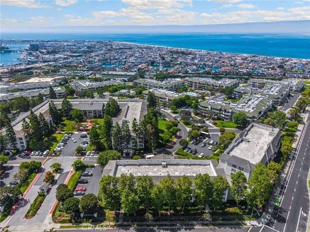 an aerial view of residential building and street