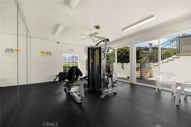 a view of a room with gym equipment