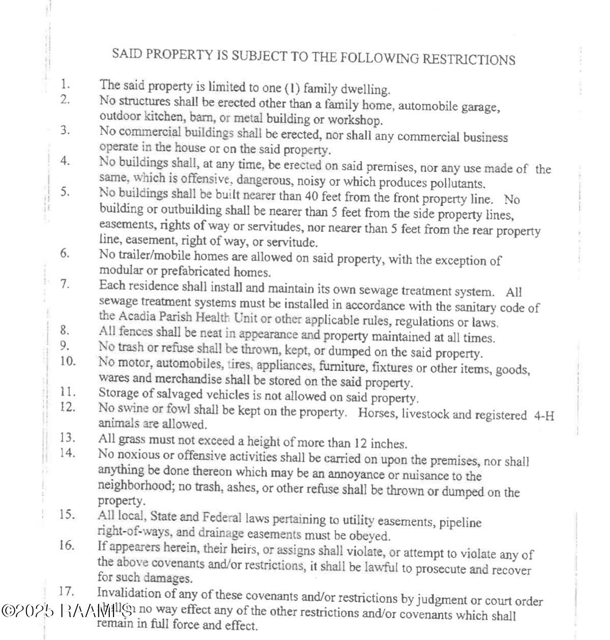 223 Big Leaf Road Iota, LA 70543 - Photo 5 of 5 RESTRICTIONS