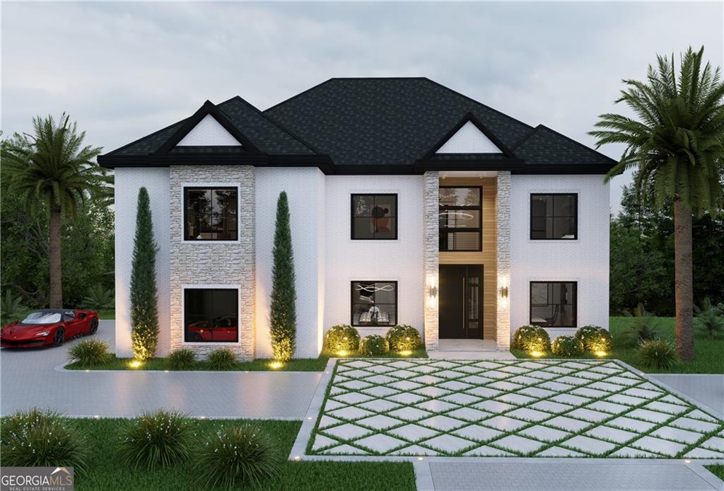 a front view of a house with garden