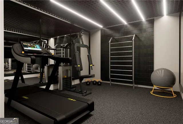 a room with gym equipment