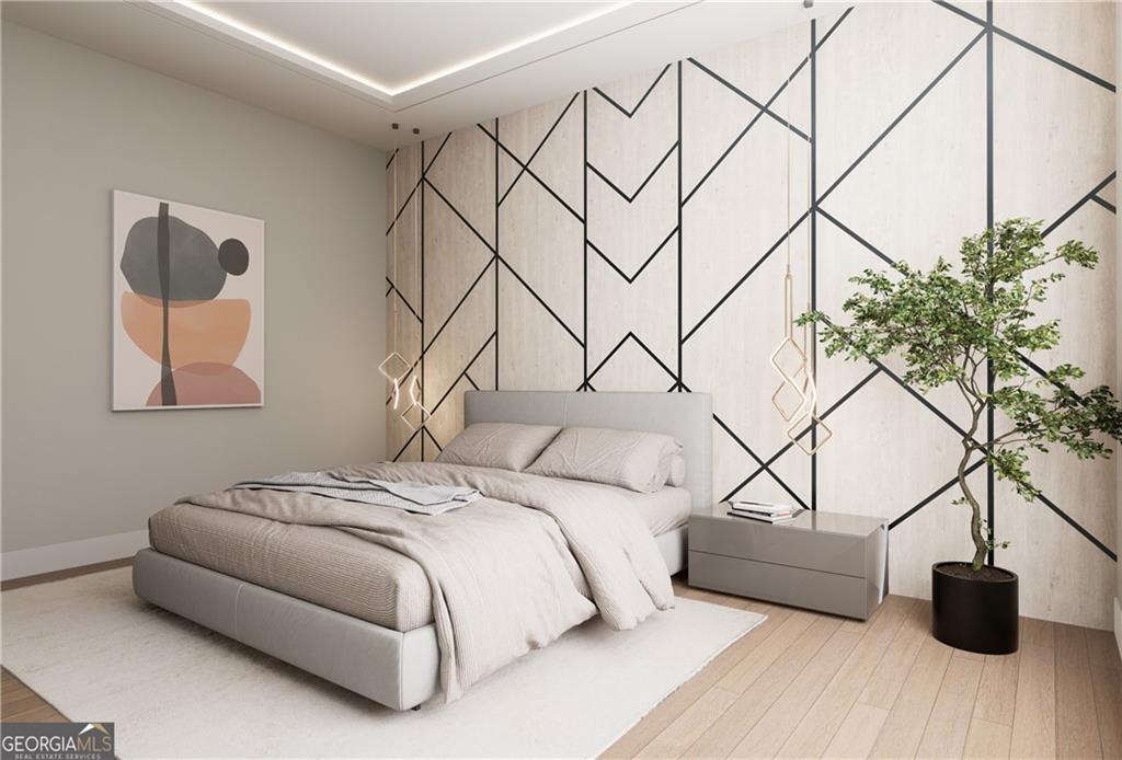 591 Decoupage Drive Fairburn, GA 30213 - Photo 29 of 34 a bedroom with a bed and wooden floor