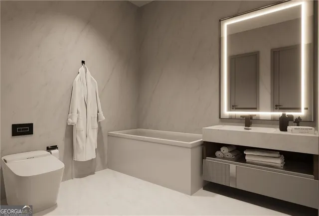 a bathroom with a sink a toilet and a mirror