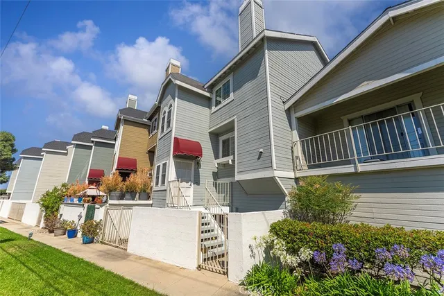 front view of a house with a patio