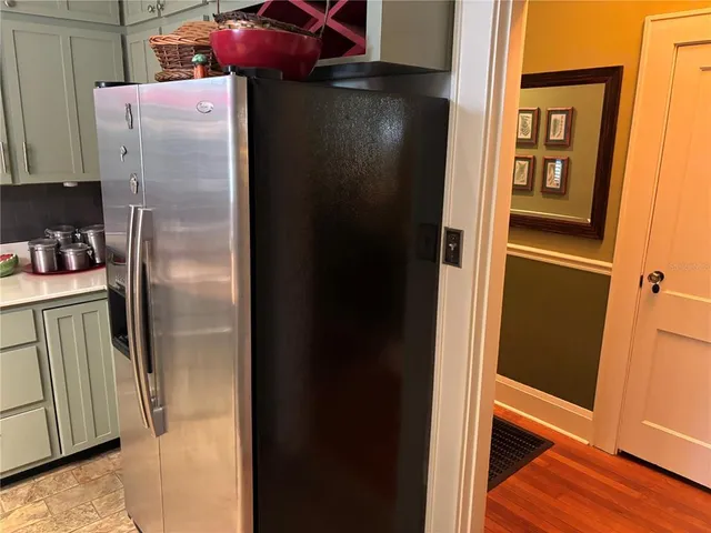 a close view of a refrigerator in kitchen