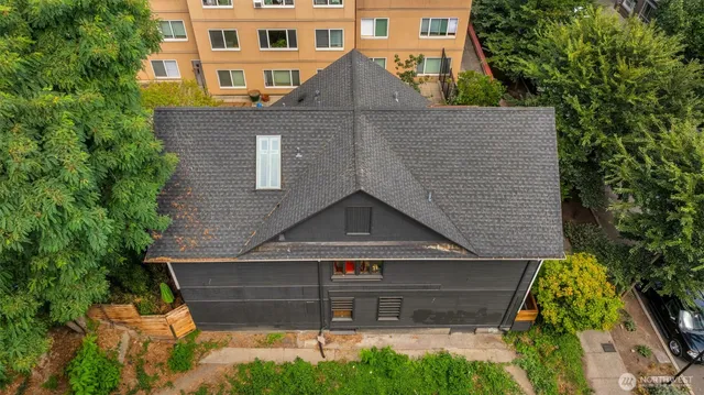 an aerial view of a house