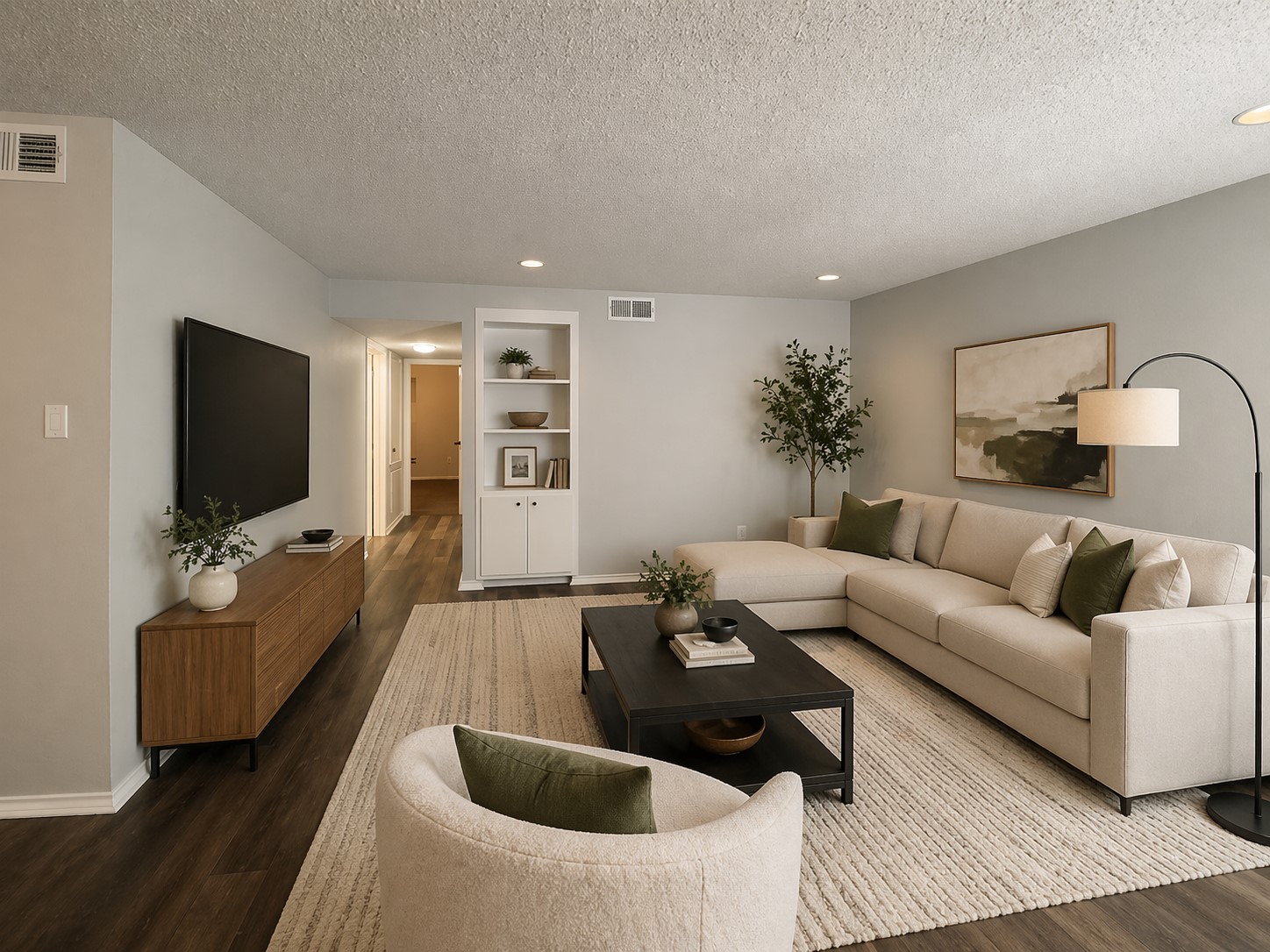 2401 Leon Street, Unit 201 Austin, TX 78705 - Photo 1 of 1 a living room with furniture and a flat screen tv