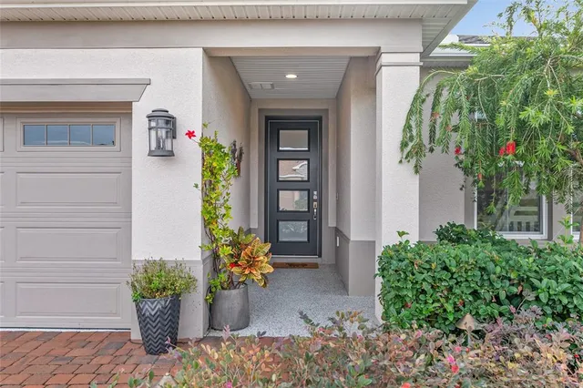 a potted plant sitting in front of a house